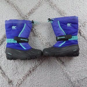 Sorel Kids Youth sz 2 Flurry Snow Boots Gray Bungee Cord Waterproof NY1885-078